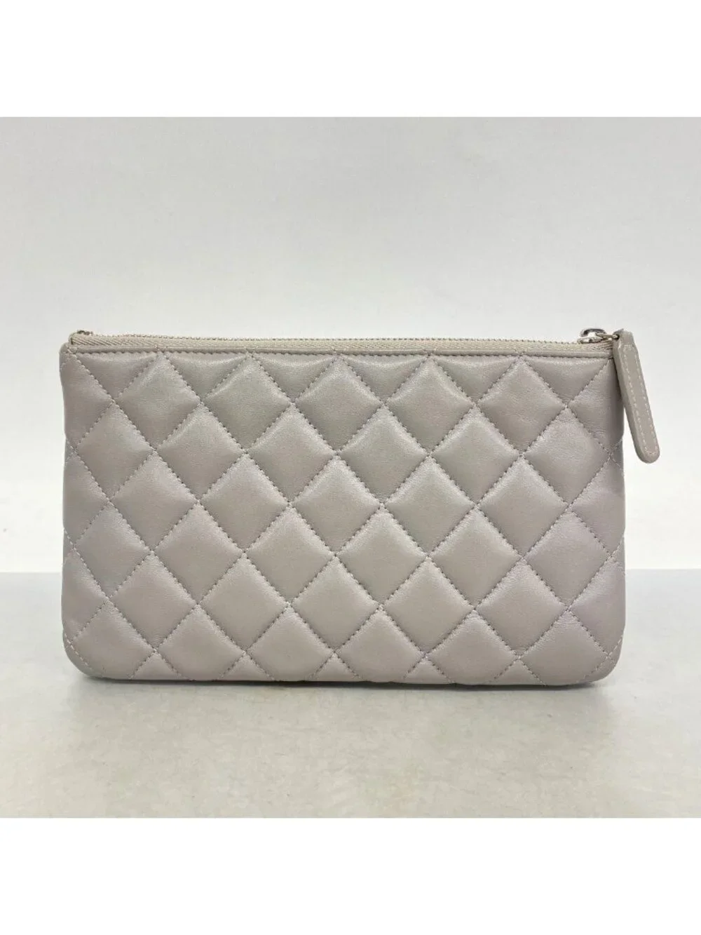 Chanel Wallet Quilted Lambskin Gray Silver